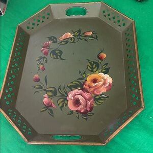 Floral Painted Metal Tray